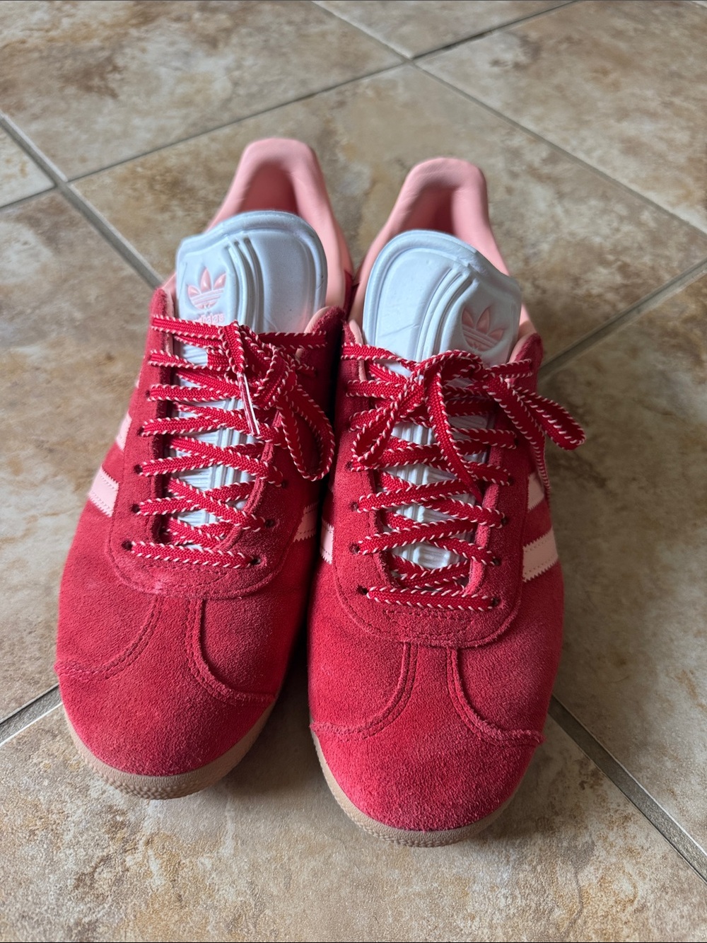 adidas Gazelle Red with Pink Accents Suede Sneakers - Picture 2 of 2
